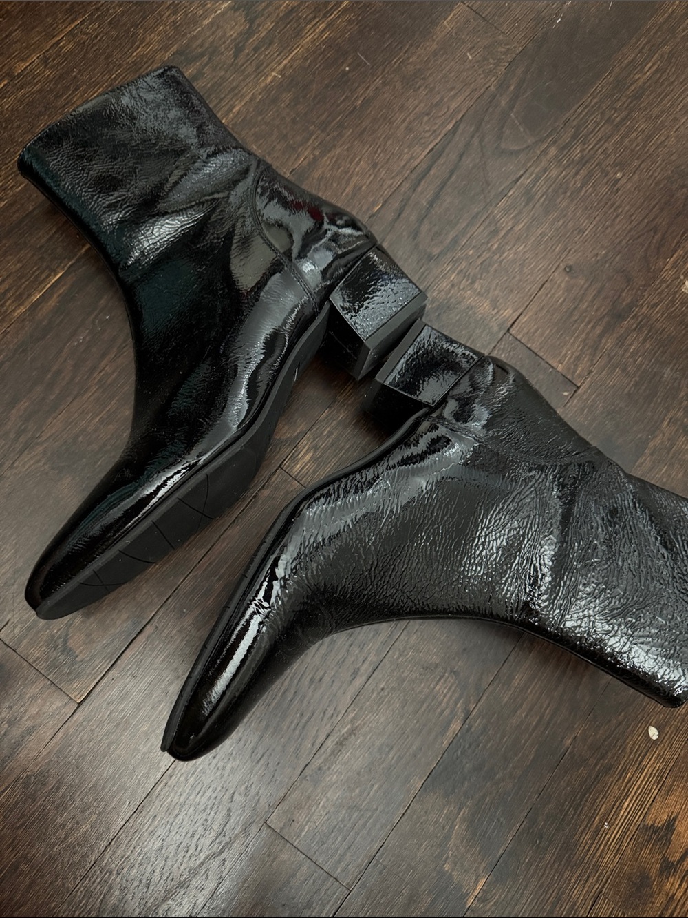 Black Patent Square-Toe Sock Boots Sz 9 - Picture 3 of 11